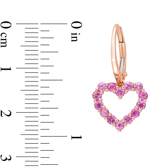 Pink Sapphire Outline Heart Drop Earrings in 10K Rose Gold