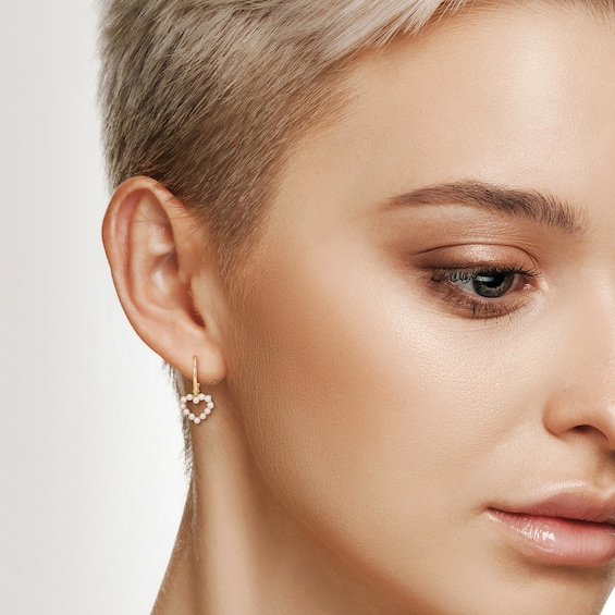 Freshwater Cultured Pearl Outline Heart Drop Earrings in 14K Gold