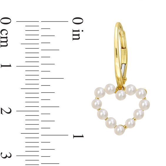 Freshwater Cultured Pearl Outline Heart Drop Earrings in 14K Gold
