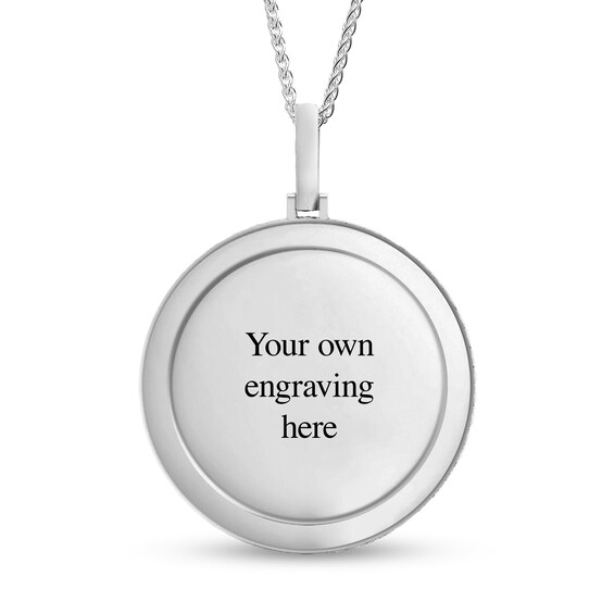 Men's 1-1/4 CT. T.w. Black Diamond Frame Engravable Photo Circle Pendant in Sterling Silver (1 Image and 3 Lines) - 22"