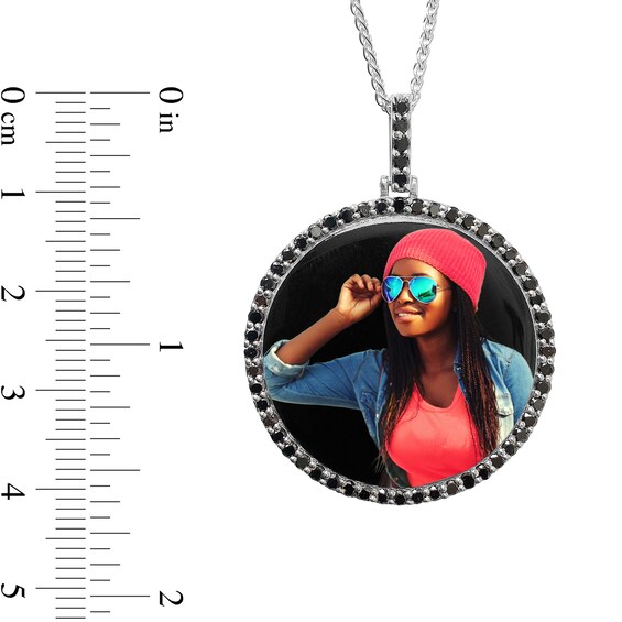 Men's 1-1/4 CT. T.w. Black Diamond Frame Engravable Photo Circle Pendant in Sterling Silver (1 Image and 3 Lines) - 22"