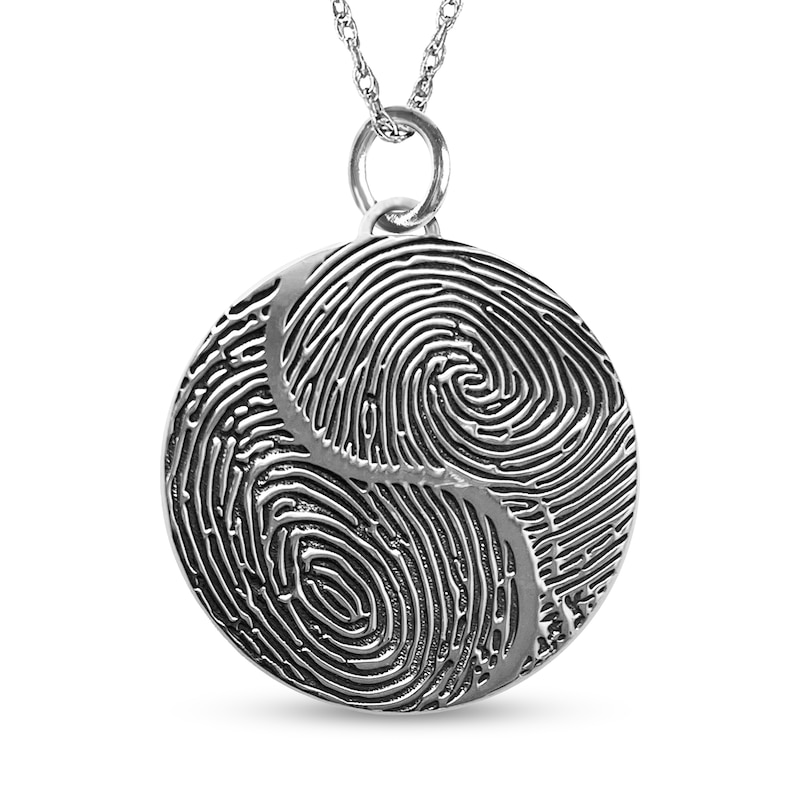 Main Image 1 of Couple's Engravable Your Own Fingerprint Yin-Yang Pendant in Sterling Silver (2 Images and Lines)