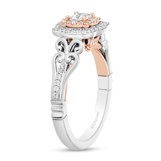 Enchanted Disney Belle 5/8 CT. T.w. Princess-Cut Diamond Ornate Engagement Ring in 14K Two-Tone Gold