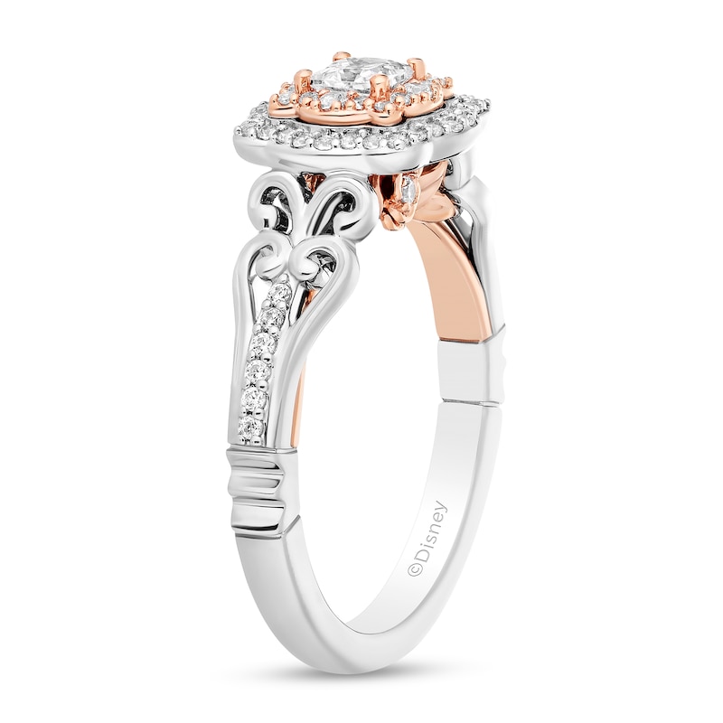 Enchanted Disney Belle 5/8 CT. T.W. Princess-Cut Diamond Ornate Engagement Ring in 14K Two-Tone Gold