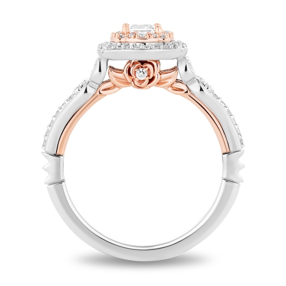 Enchanted Disney Belle 5/8 CT. T.w. Princess-Cut Diamond Ornate Engagement Ring in 14K Two-Tone Gold