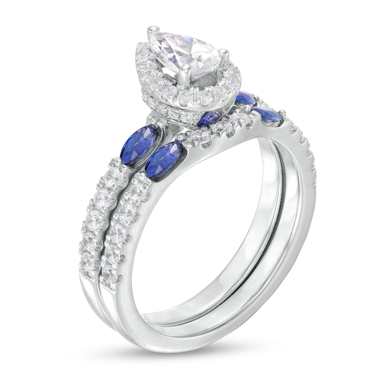 Main Image 3 of Vera Wang Love Collection 1 CT. T.W. Pear-Shaped Diamond and Marquise Blue Sapphire Bridal Set in 14K White Gold