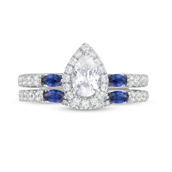 Vera Wang Love Collection 1 CT. T.w. Pear-Shaped Diamond and Marquise Blue Sapphire Bridal Set in 14K White Gold