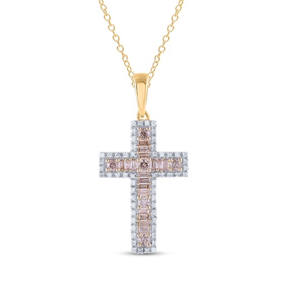 1/3 CT. T.w. Champagne and White Diamond Edge Cross Pendant in 10K Gold