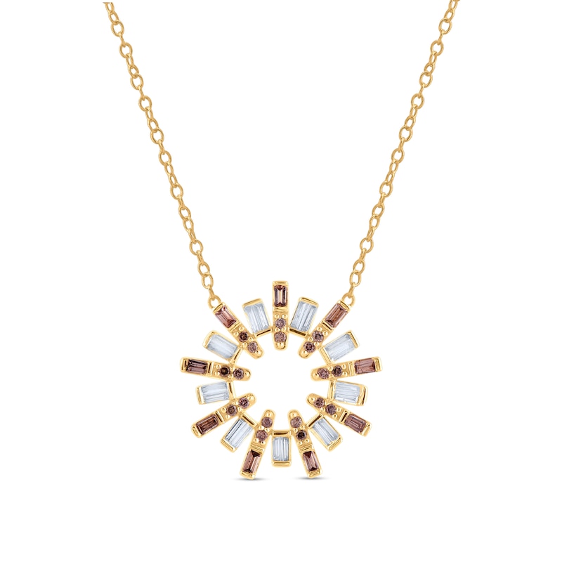 Main Image 1 of 1/2 CT. T.W. Champagne and White Diamond Sun Outline Necklace in 10K Gold