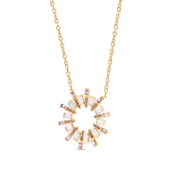 1/2 CT. T.w. Champagne and White Diamond Sun Outline Necklace in 10K Gold