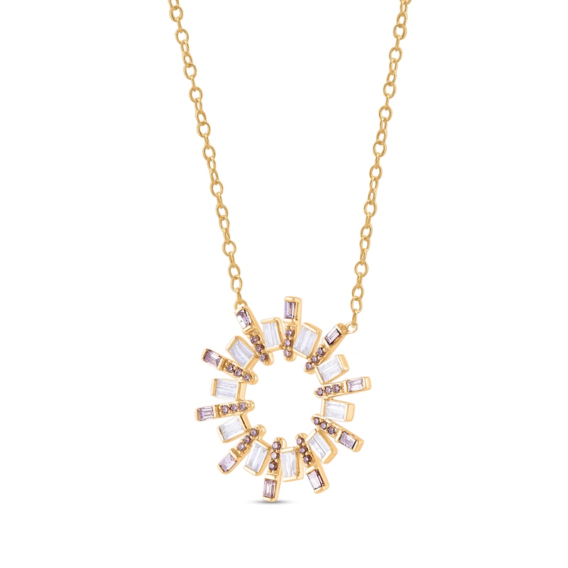 Main Image 2 of 1/2 CT. T.W. Champagne and White Diamond Sun Outline Necklace in 10K Gold
