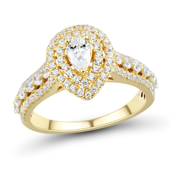 1 CT. T.w. Pear-Shaped Diamond Double Teardrop Frame Multi-Row Engagement Ring in 14K Gold (I/I1)