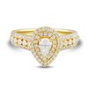 Thumbnail Image 3 of 1 CT. T.W. Pear-Shaped Diamond Double Teardrop Frame Multi-Row Engagement Ring in 14K Gold (I/I1)