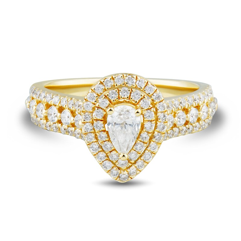 Main Image 3 of 1 CT. T.W. Pear-Shaped Diamond Double Teardrop Frame Multi-Row Engagement Ring in 14K Gold (I/I1)