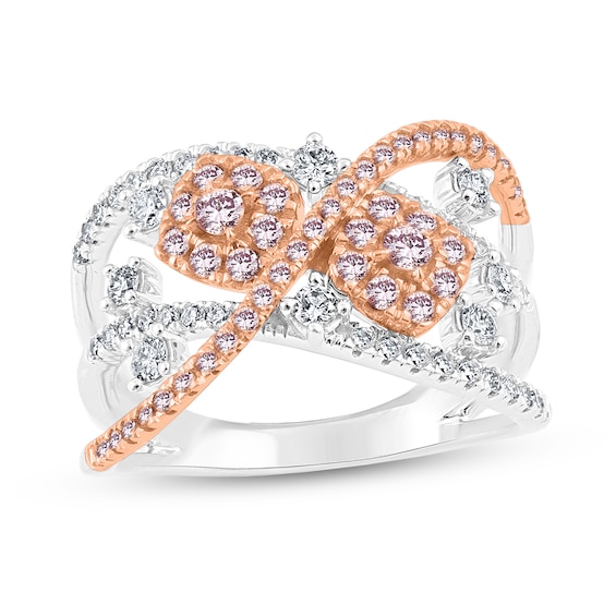 1 CT. T.w. Pink and White Multi-Diamond Orbit Ring in 10K Two-Tone Gold