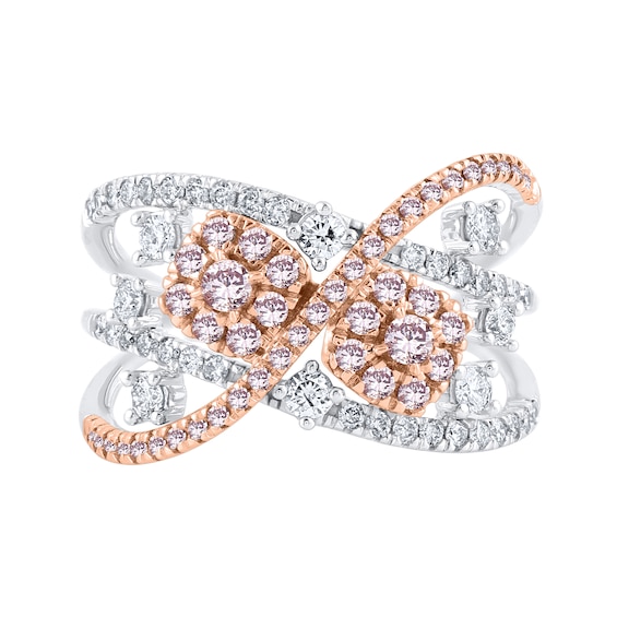1 CT. T.w. Pink and White Multi-Diamond Orbit Ring in 10K Two-Tone Gold