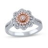 Thumbnail Image 1 of 1/2 CT. T.W. Pink and White Multi-Diamond Scallop Frame Ring in 10K Two-Tone Gold