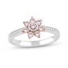 Thumbnail Image 1 of 1/2 CT. T.W. Pink and White Diamond Flower Ring in 10K Two-Tone Gold