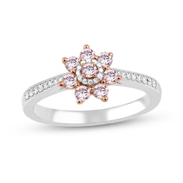 1/2 CT. T.W. Pink and White Diamond Flower Ring in 10K Two-Tone Gold