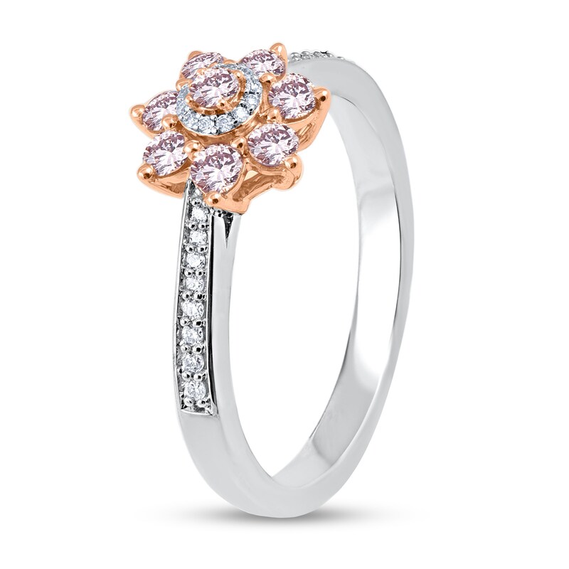 Main Image 2 of 1/2 CT. T.W. Pink and White Diamond Flower Ring in 10K Two-Tone Gold