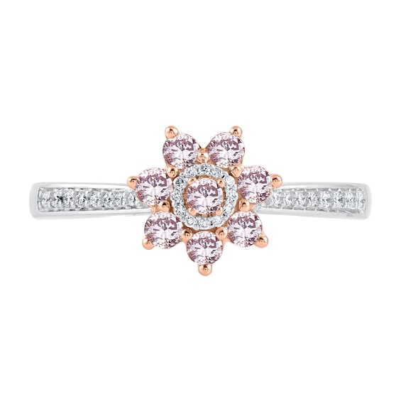 1/2 CT. T.w. Pink and White Diamond Flower Ring in 10K Two-Tone Gold