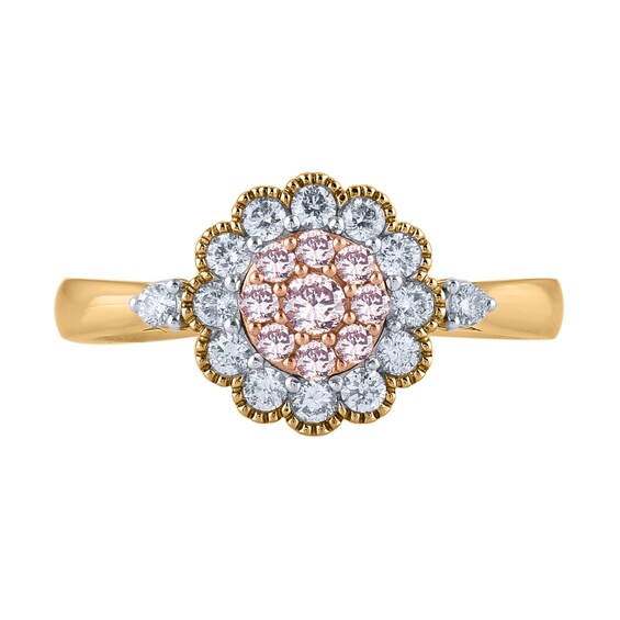 1/2 CT. T.w. Pink and White Multi-Diamond Scallop Frame Vintage-Style Ring in 10K Two-Tone Gold