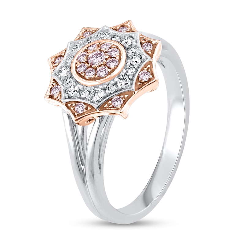 Main Image 2 of 1/2 CT. T.W. Pink and White Diamond Floral Star Ring in 10K Two-Tone Gold