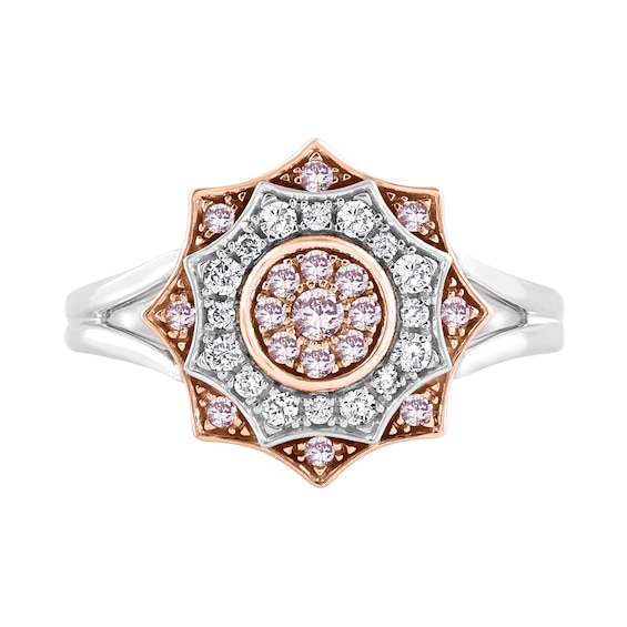 1/2 CT. T.w. Pink and White Diamond Floral Star Ring in 10K Two-Tone Gold