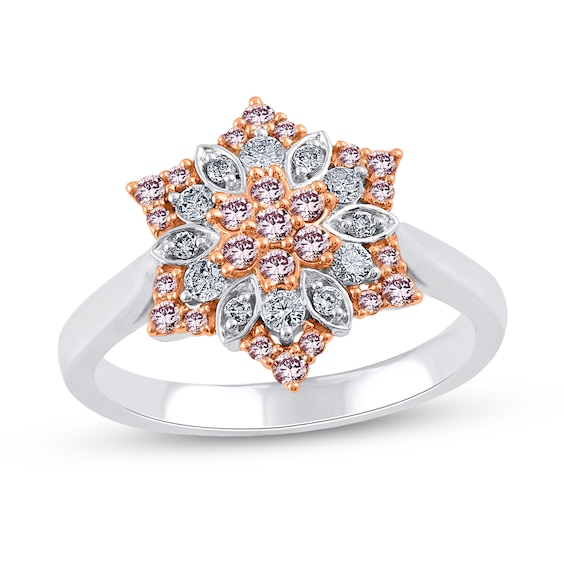 1/3 CT. T.w. Pink and White Diamond Stacked Sun Ring in 10K Two-Tone Gold