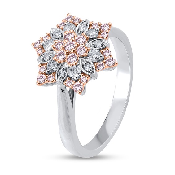 1/3 CT. T.w. Pink and White Diamond Stacked Sun Ring in 10K Two-Tone Gold