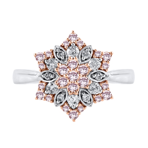 1/3 CT. T.w. Pink and White Diamond Stacked Sun Ring in 10K Two-Tone Gold