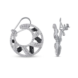 2 CT. T.W. Black and White Diamond Crescent Moon Front/Back Earrings in 10K White Gold
