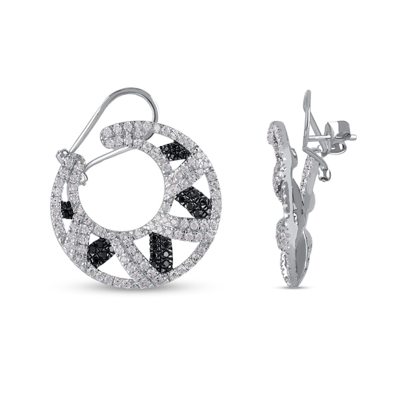 2 CT. T.w. Black and White Diamond Crescent Moon Front/Back Earrings in 10K White Gold