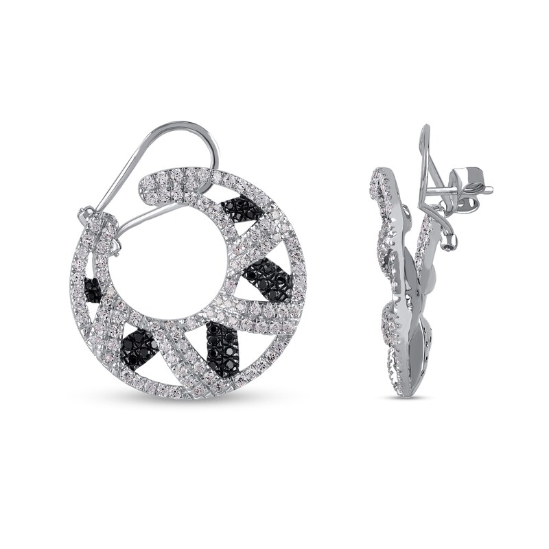 Main Image 1 of 2 CT. T.W. Black and White Diamond Crescent Moon Front/Back Earrings in 10K White Gold