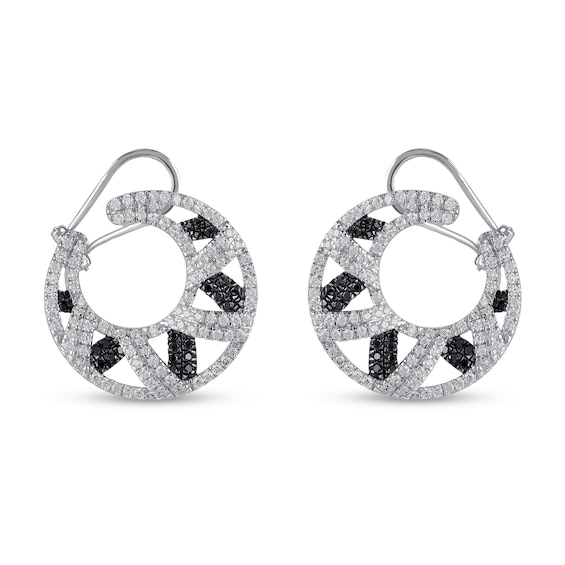 2 CT. T.w. Black and White Diamond Crescent Moon Front/Back Earrings in 10K White Gold
