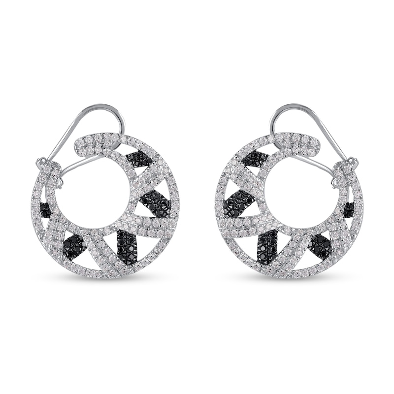 Main Image 2 of 2 CT. T.W. Black and White Diamond Crescent Moon Front/Back Earrings in 10K White Gold