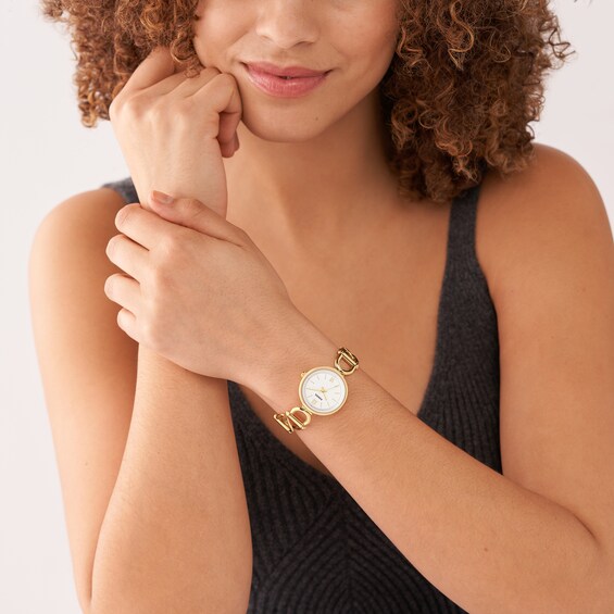 Ladies' Fossil Carlie Gold-Tone Watch with Roman Numeral Silver Dial (Model: Es5272)