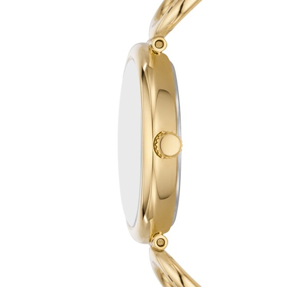 Ladies' Fossil Carlie Gold-Tone Watch with Roman Numeral Silver Dial (Model: Es5272)
