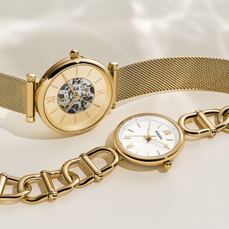 Main Image 5 of Ladies' Fossil Carlie Gold-Tone Watch with Roman Numeral Silver Dial (Model: ES5272)