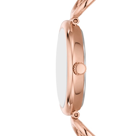 Ladies' Fossil Carlie Rose-Tone Watch with Roman Numeral Silver Dial (Model: Es5273)