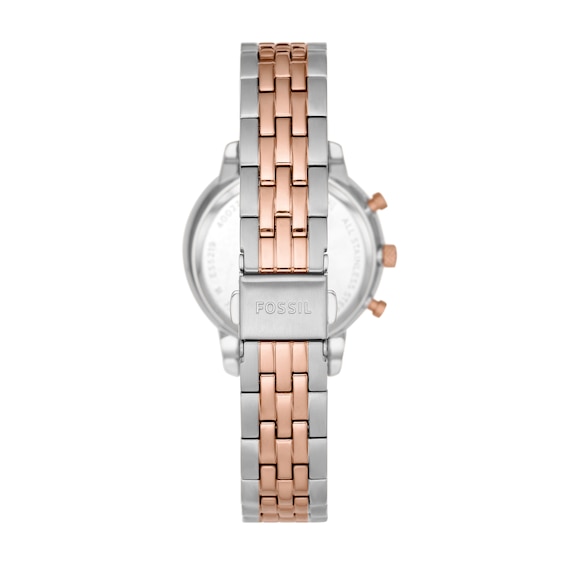 Ladies' Fossil Neutra Crystal Accent Rose Two-Tone Chronograph Watch with Mother-of-Pearl Dial (Model: Es5279)