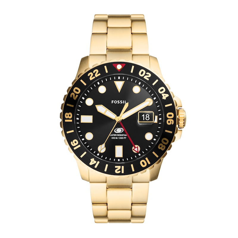 Main Image 1 of Men's Fossil Blue Special Edition GMT Gold-Tone Watch with Black Sunray Dial (Model: FS5990)