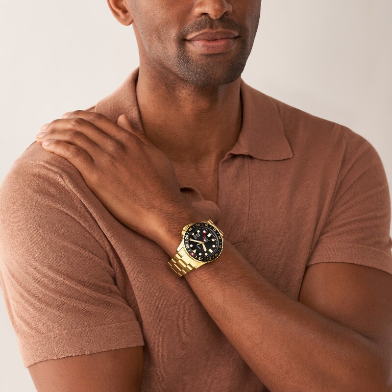 Main Image 2 of Men's Fossil Blue Special Edition GMT Gold-Tone Watch with Black Sunray Dial (Model: FS5990)