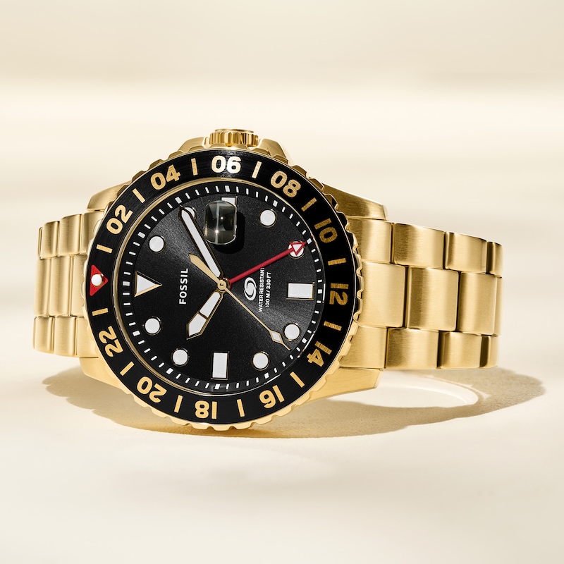 Main Image 5 of Men's Fossil Blue Special Edition GMT Gold-Tone Watch with Black Sunray Dial (Model: FS5990)