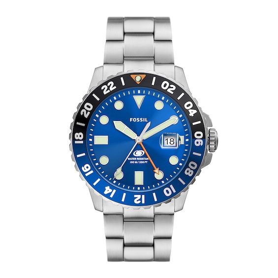 Men's Fossil Blue Special Edition GMT Silver-Tone Watch with Blue Sunray Dial (Model: Fs5991)
