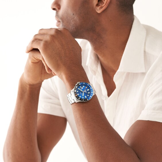 Men's Fossil Blue Special Edition GMT Silver-Tone Watch with Blue Sunray Dial (Model: Fs5991)
