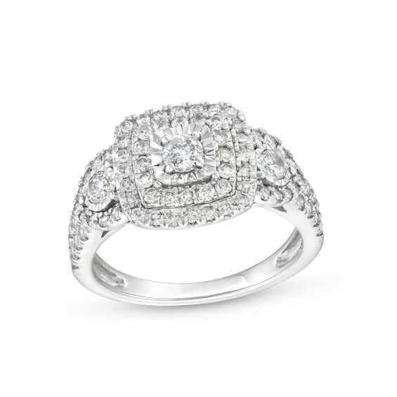 1 CT. T.w. Diamond Square Double Frame Teardrop Sides Past Present Future® Engagement Ring in 10K White Gold