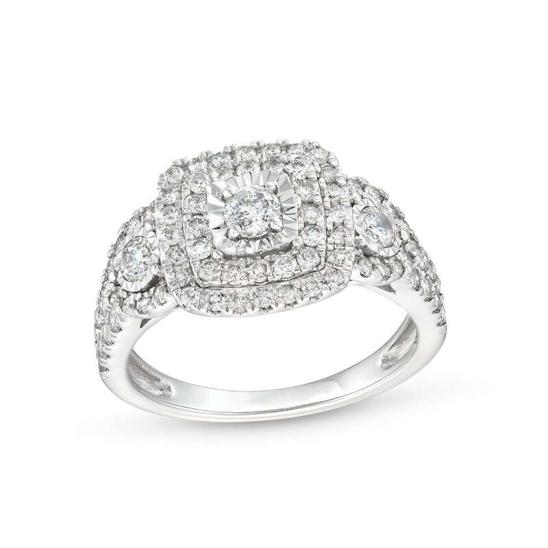 Main Image 1 of 1 CT. T.W. Diamond Square Double Frame Teardrop Sides Past Present Future® Engagement Ring in 10K White Gold