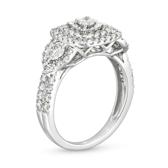 1 CT. T.w. Diamond Square Double Frame Teardrop Sides Past Present FutureÂ® Engagement Ring in 10K White Gold