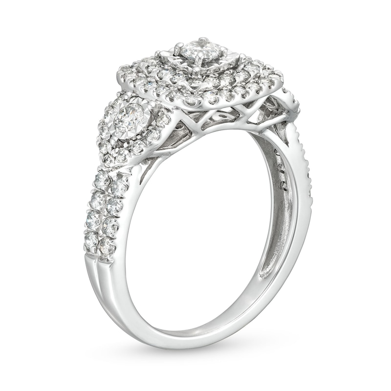 Main Image 3 of 1 CT. T.W. Diamond Square Double Frame Teardrop Sides Past Present Future® Engagement Ring in 10K White Gold